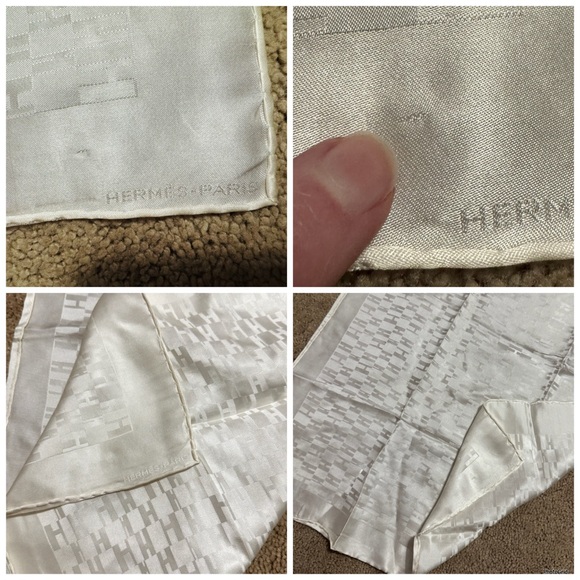Hermès AUTHENTIC Vintage White H Classic Logo Petit Carré Small Scarf 100% Silk - Picture 12 of 16